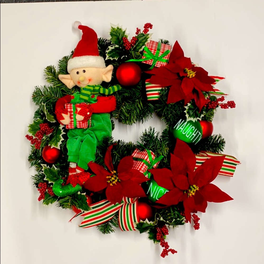 Naughty or Nice Elf Christmas Wreath